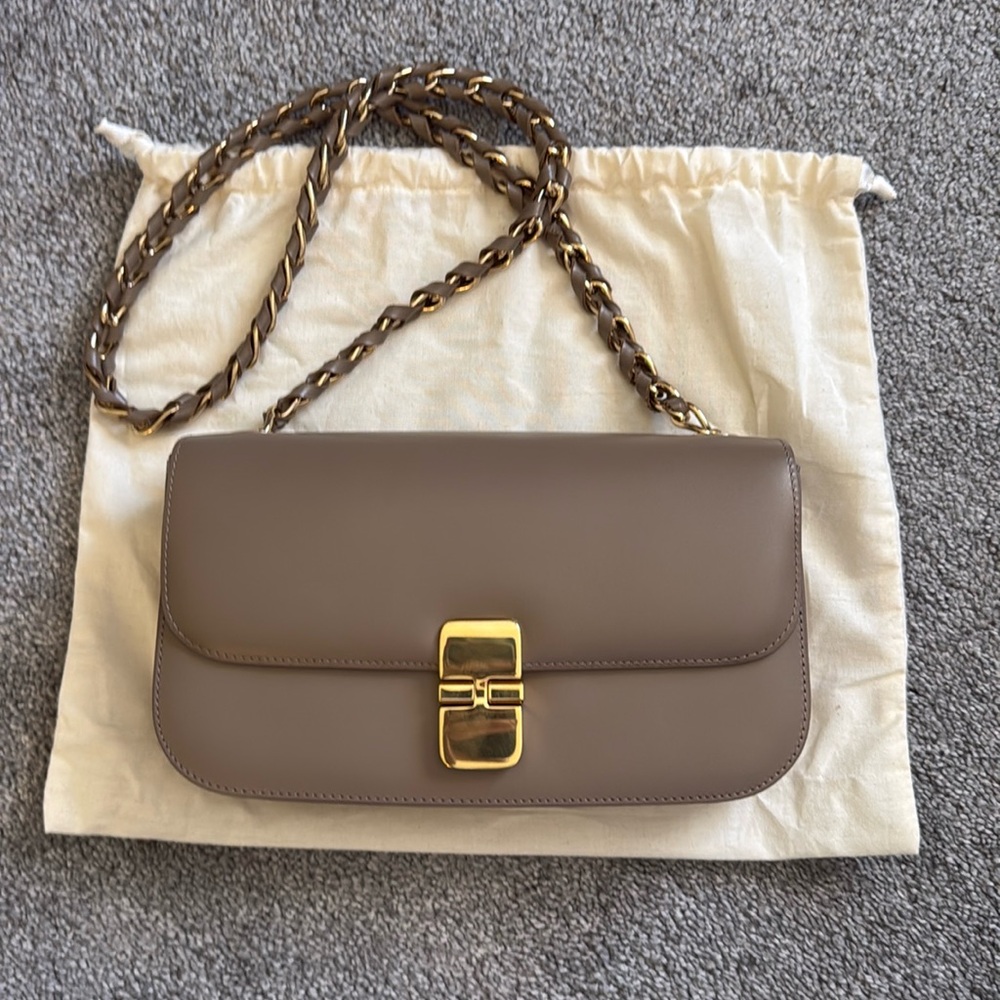 A.P.C. Taupe Leather Bag with Gold Chain
